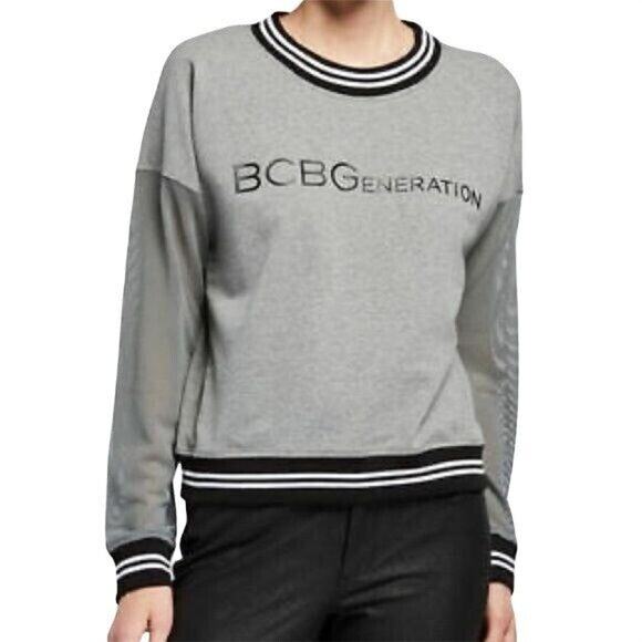 BCBGeneration Womens Sweatshirt Mesh Sleeve Athletic Pullover Retro Gray Small - Picture 2 of 11